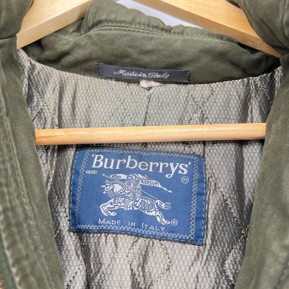 Vtg Burberry Women Green Beige Long Sleeves Zip Snap Coat Jacket Sz 40 US 6 - Picture 3 of 9